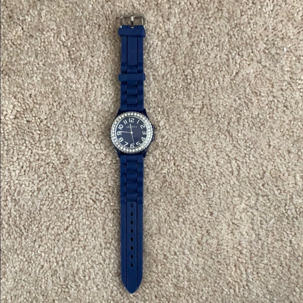 Blue and silver rubber watch